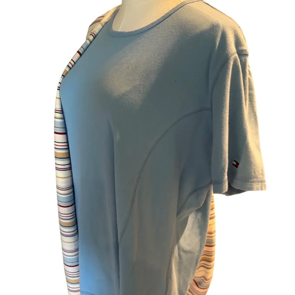 Vintage‎ Y2K Tommy Hilfiger Striped Cardigan Sweater Blue Cream Preppy Women's L